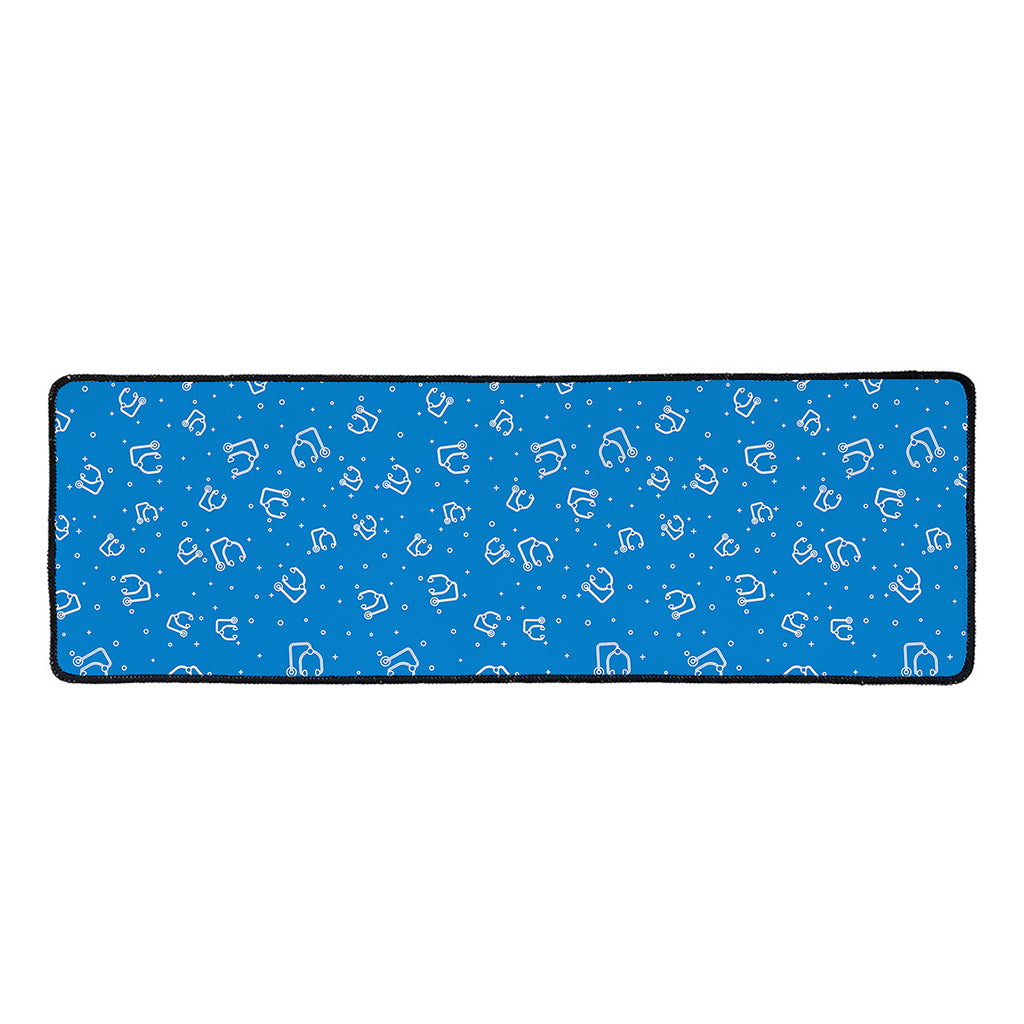Blue And White Stethoscope Pattern Print Long Kitchen Mat