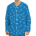 Blue And White Stethoscope Pattern Print Long Sleeve Baseball Jersey