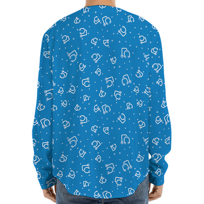 Blue And White Stethoscope Pattern Print Long Sleeve Baseball Jersey