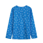 Blue And White Stethoscope Pattern Print Long Sleeve Short Coat