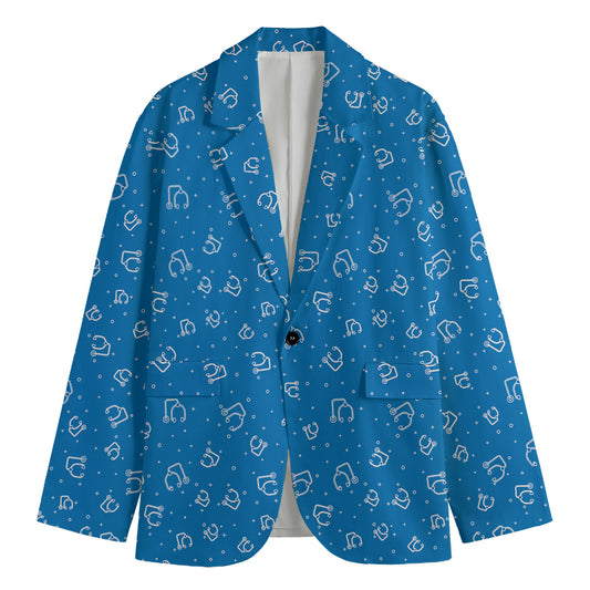 Blue And White Stethoscope Pattern Print Men's Blazer