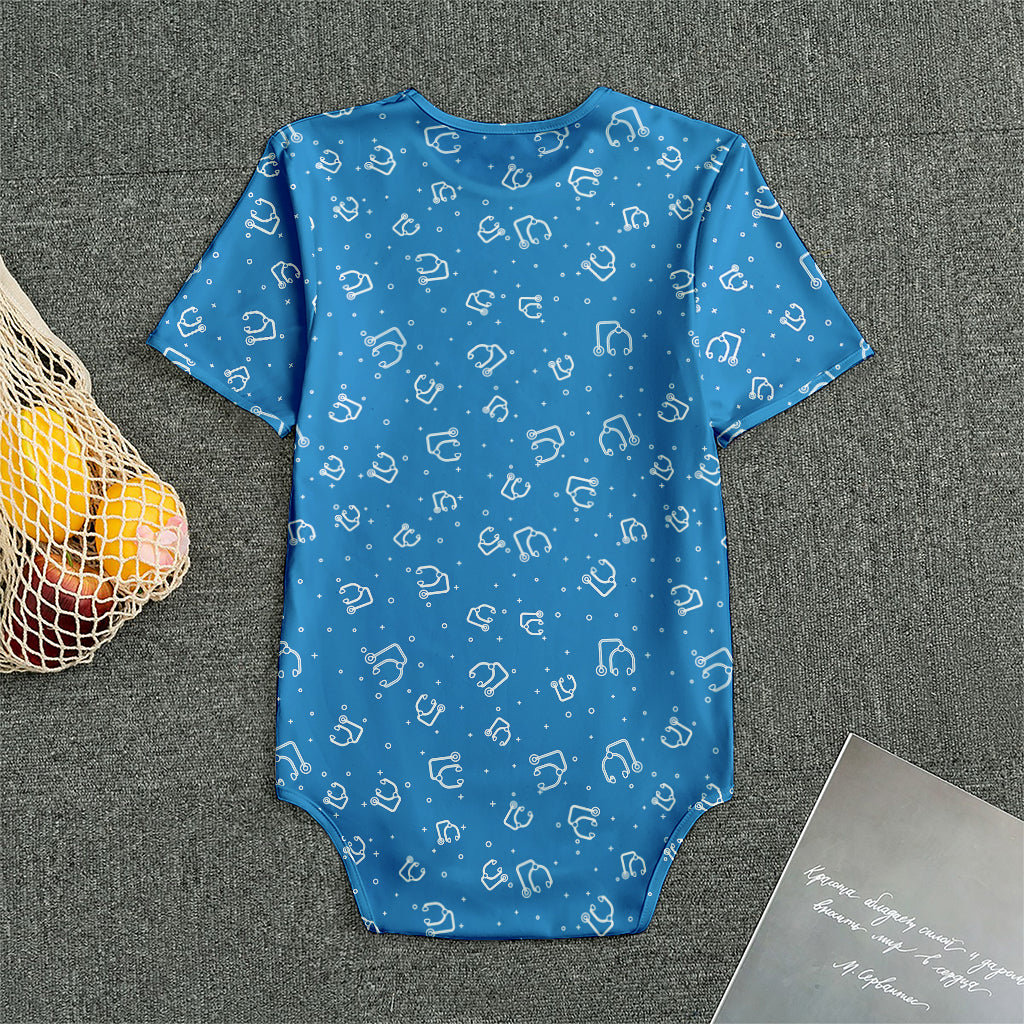 Blue And White Stethoscope Pattern Print Men's Bodysuit