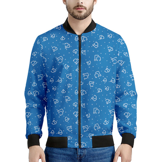 Blue And White Stethoscope Pattern Print Men's Bomber Jacket
