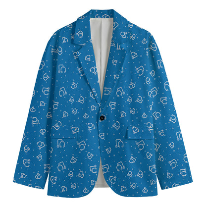 Blue And White Stethoscope Pattern Print Men's Cotton Blazer