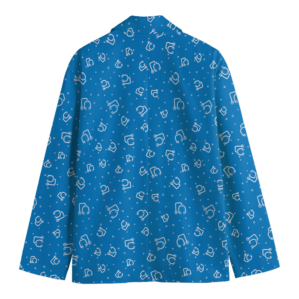 Blue And White Stethoscope Pattern Print Men's Cotton Blazer