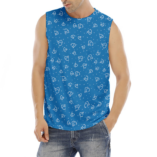 Blue And White Stethoscope Pattern Print Men's Fitness Tank Top