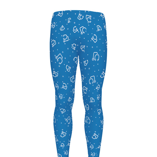 Blue And White Stethoscope Pattern Print Men's leggings