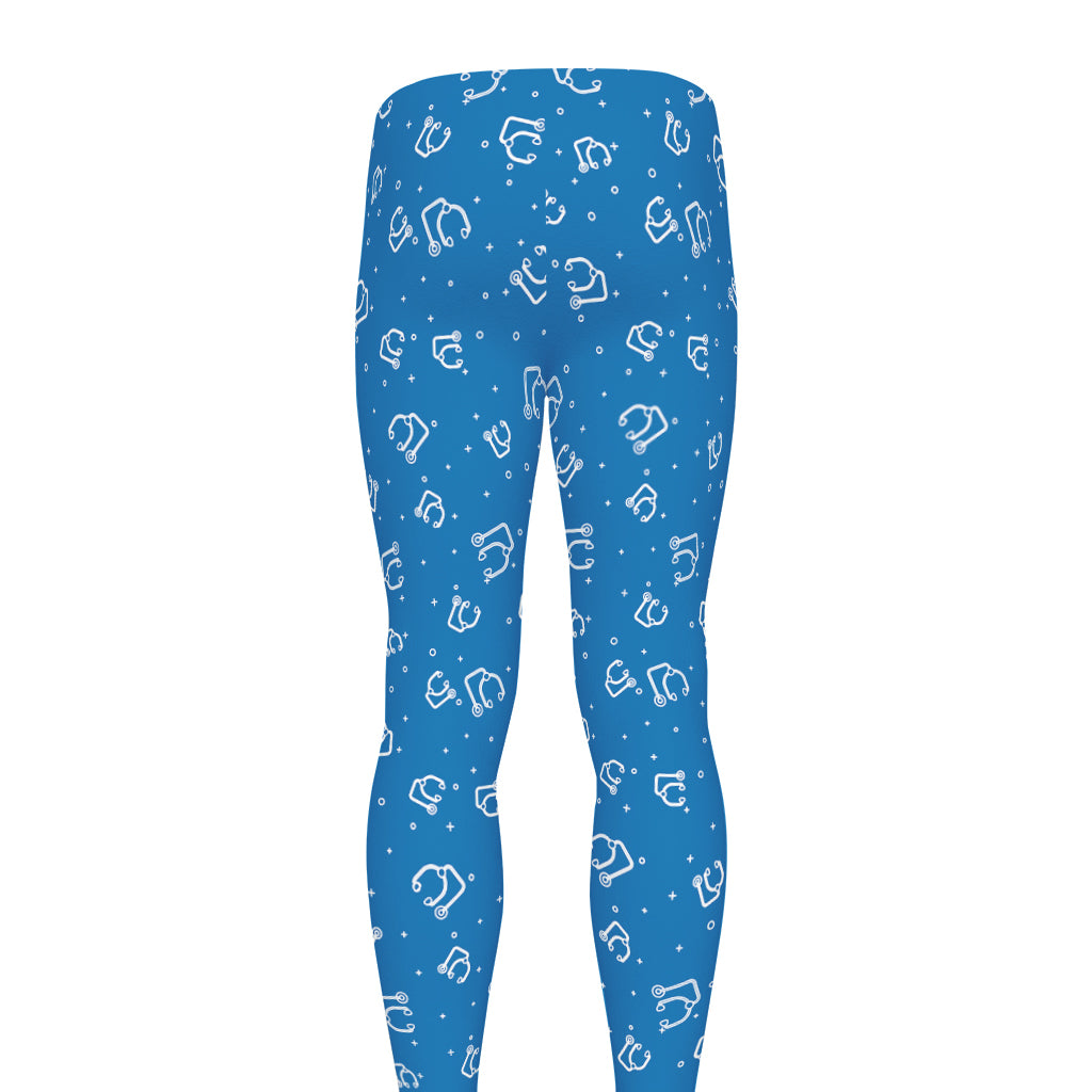 Blue And White Stethoscope Pattern Print Men's leggings