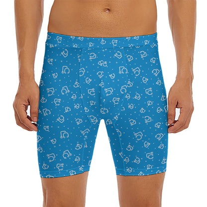 Blue And White Stethoscope Pattern Print Men's Long Boxer Briefs