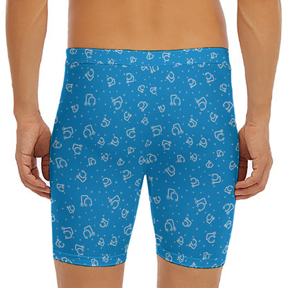Blue And White Stethoscope Pattern Print Men's Long Boxer Briefs