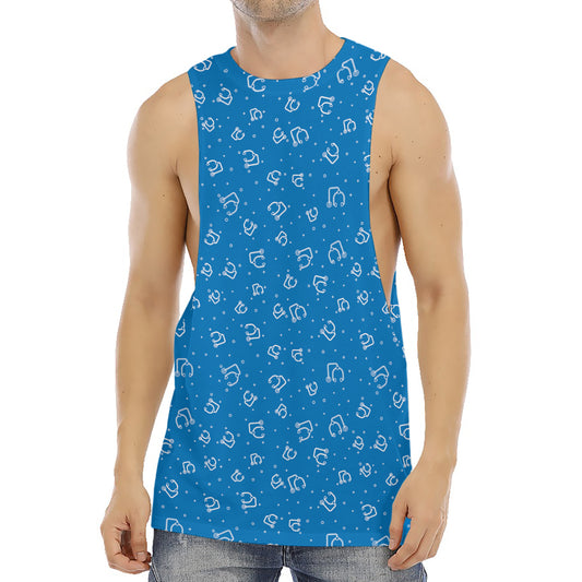 Blue And White Stethoscope Pattern Print Men's Muscle Tank Top