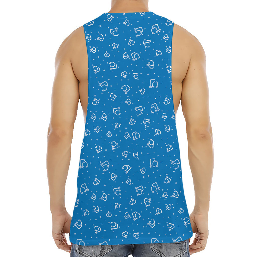 Blue And White Stethoscope Pattern Print Men's Muscle Tank Top