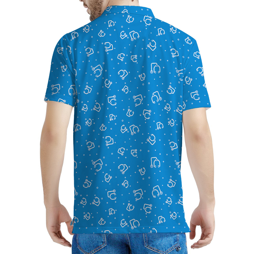Blue And White Stethoscope Pattern Print Men's Polo Shirt