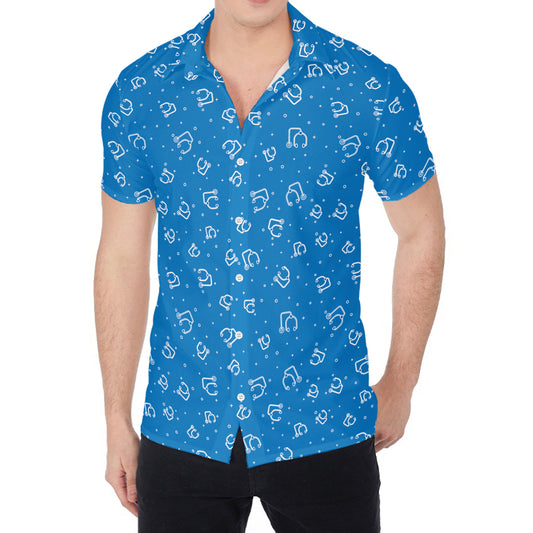 Blue And White Stethoscope Pattern Print Men's Shirt