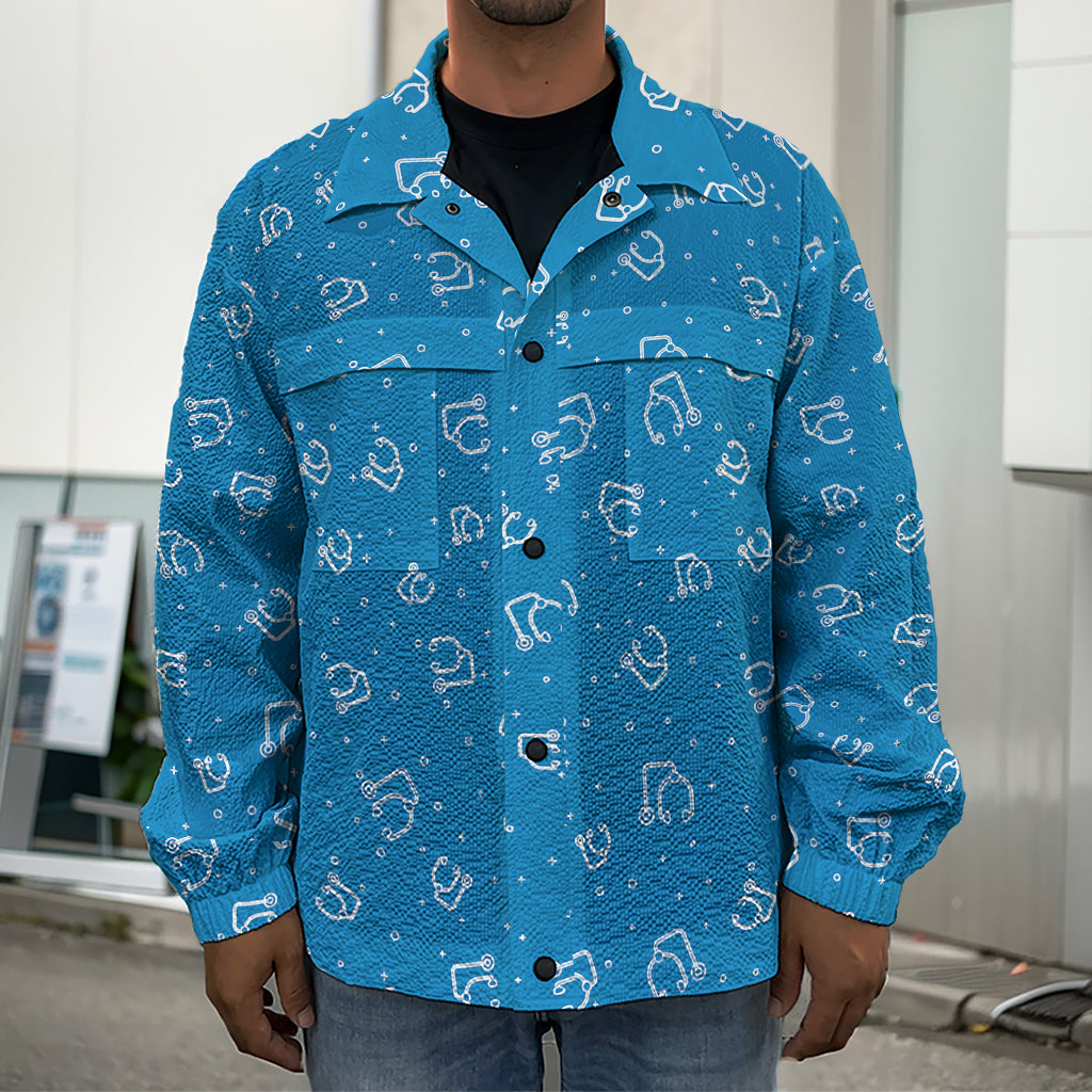 Blue And White Stethoscope Pattern Print Men's Shirt Jacket