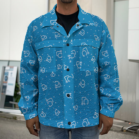 Blue And White Stethoscope Pattern Print Men's Shirt Jacket