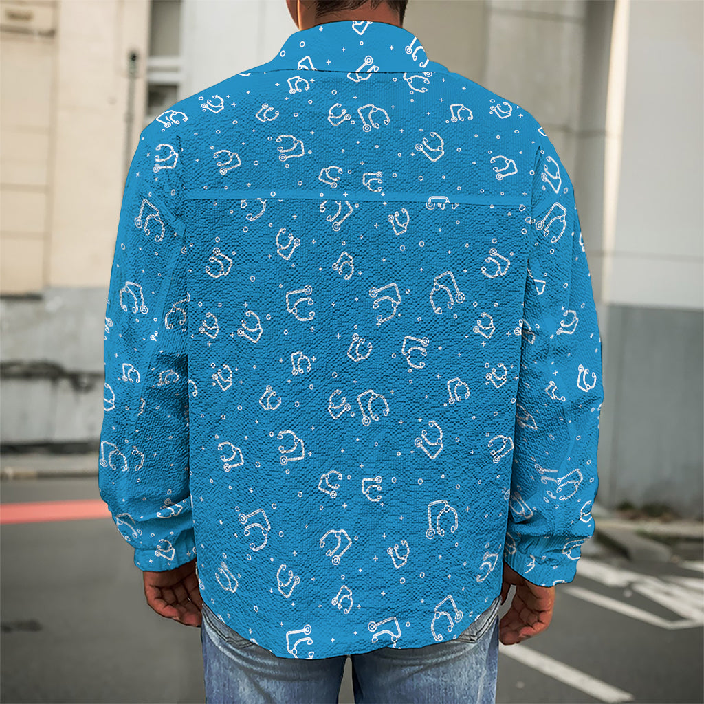 Blue And White Stethoscope Pattern Print Men's Shirt Jacket