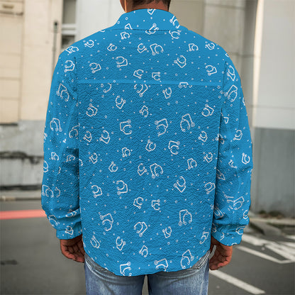 Blue And White Stethoscope Pattern Print Men's Shirt Jacket