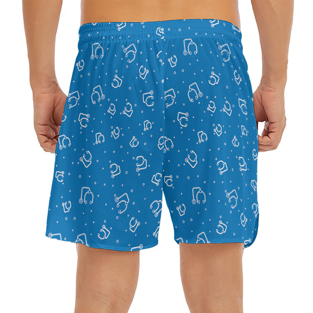 Blue And White Stethoscope Pattern Print Men's Split Running Shorts