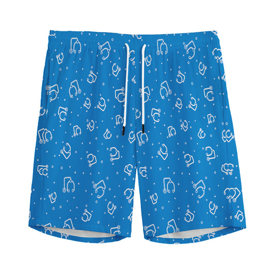 Blue And White Stethoscope Pattern Print Men's Sports Shorts