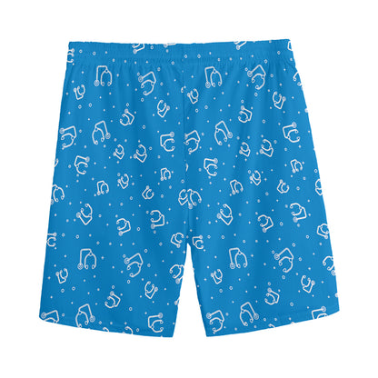 Blue And White Stethoscope Pattern Print Men's Sports Shorts