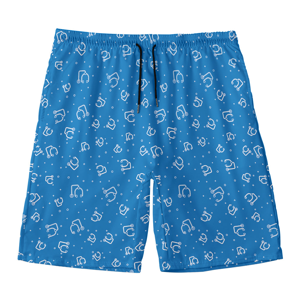 Blue And White Stethoscope Pattern Print Men's Swim Trunks