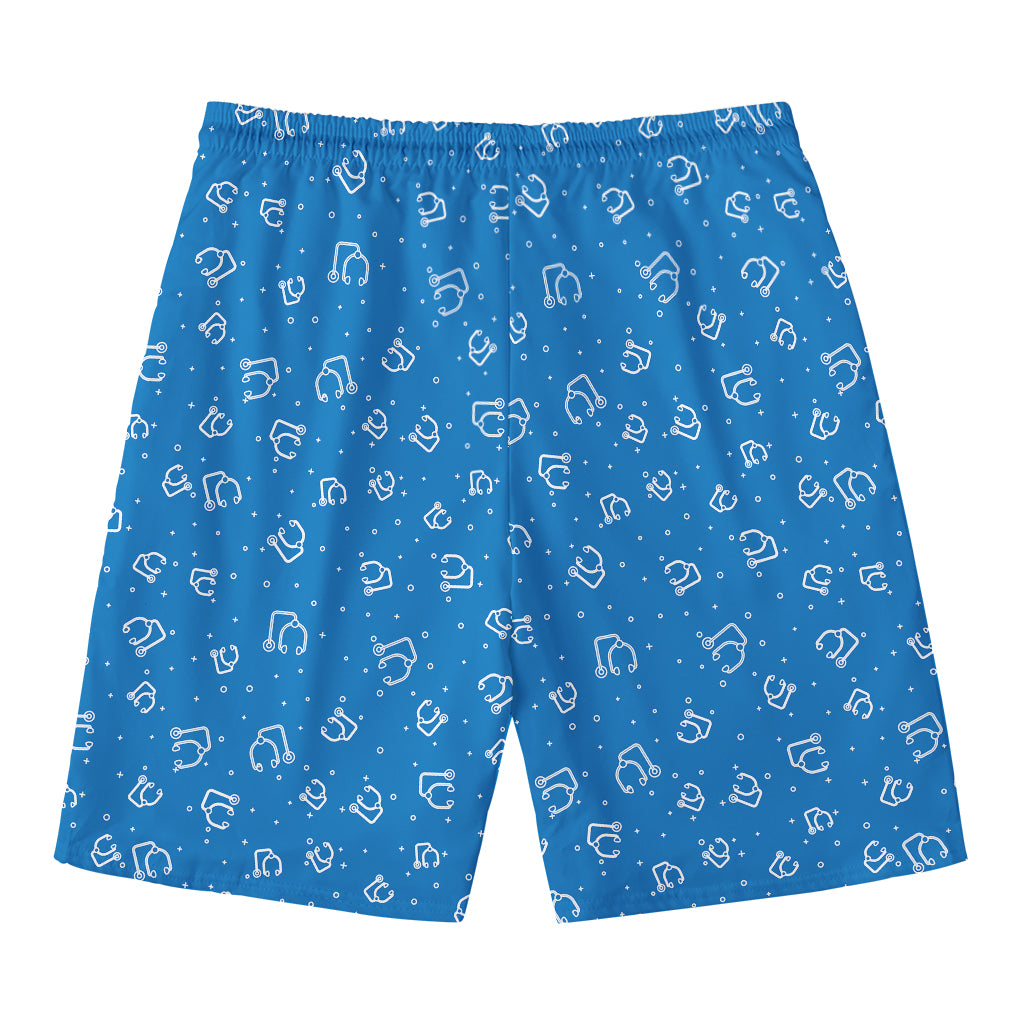 Blue And White Stethoscope Pattern Print Men's Swim Trunks