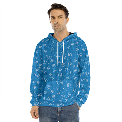 Blue And White Stethoscope Pattern Print Men's Velvet Pullover Hoodie