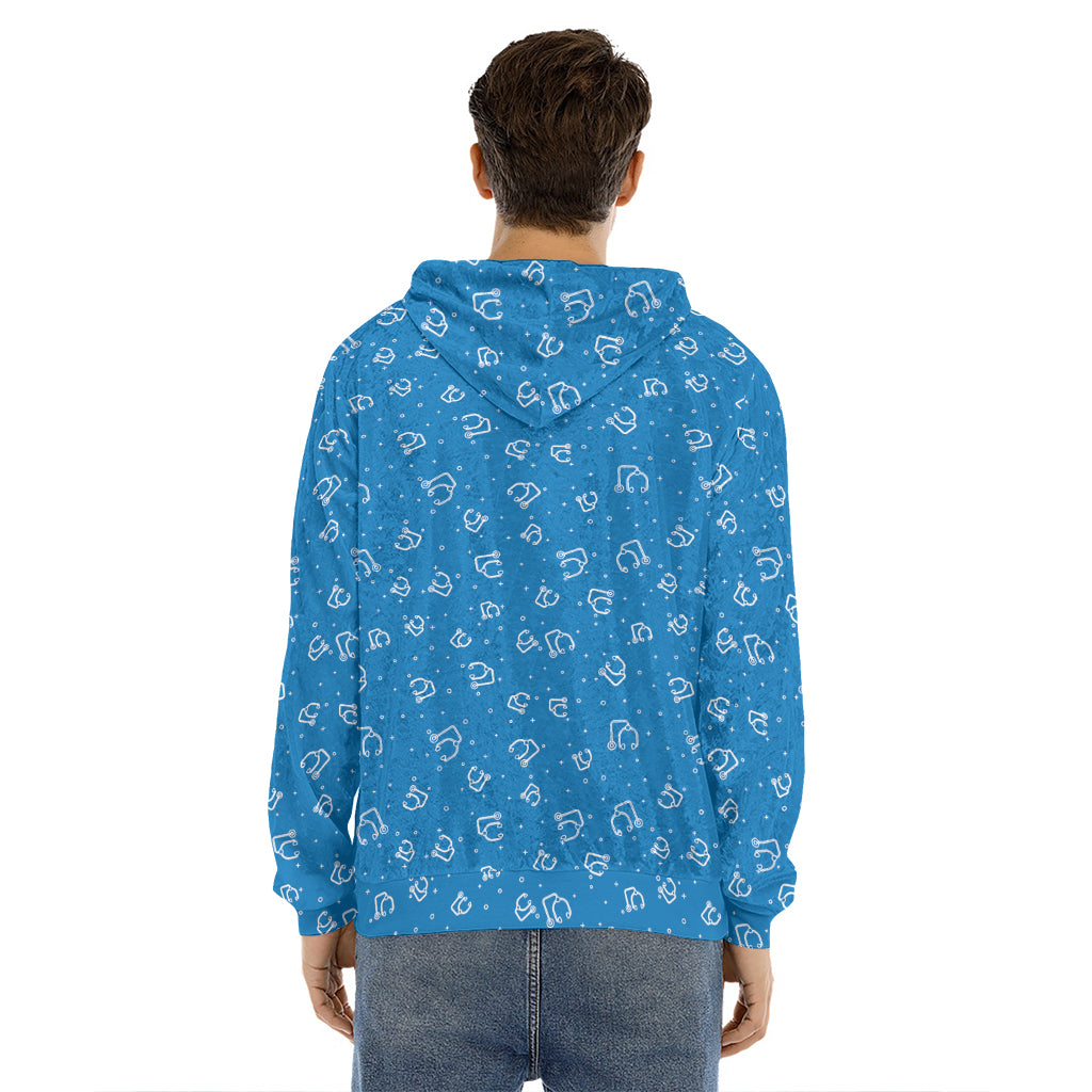 Blue And White Stethoscope Pattern Print Men's Velvet Pullover Hoodie