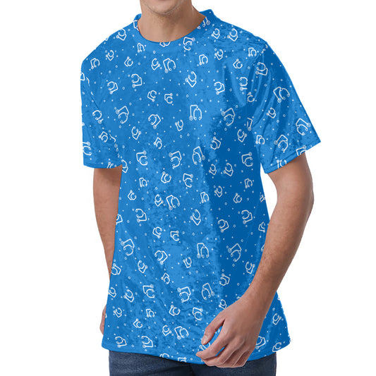 Blue And White Stethoscope Pattern Print Men's Velvet T-Shirt