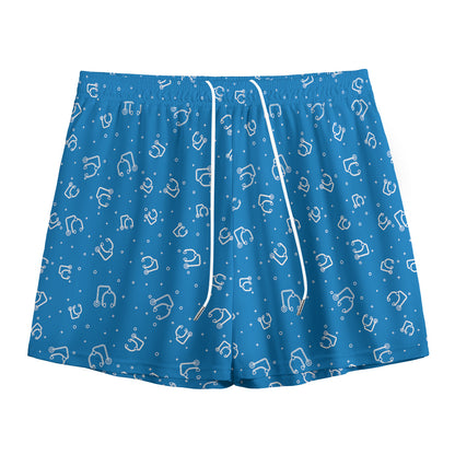 Blue And White Stethoscope Pattern Print Mesh Shorts