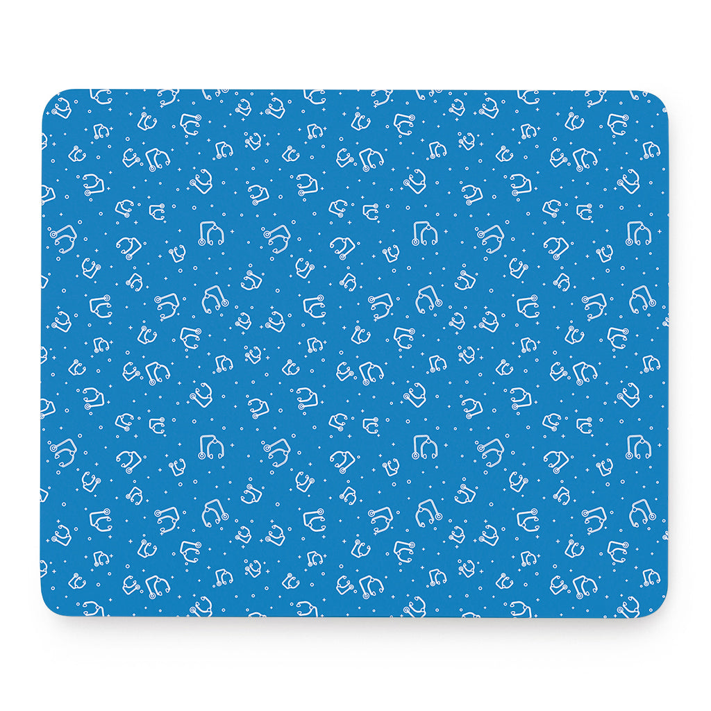 Blue And White Stethoscope Pattern Print Mouse Pad