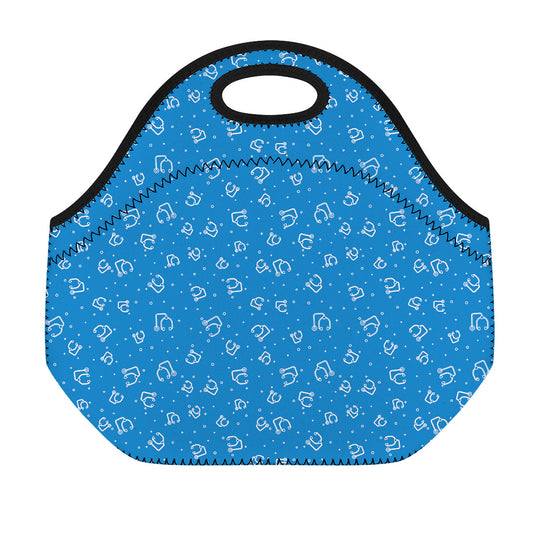 Blue And White Stethoscope Pattern Print Neoprene Lunch Bag