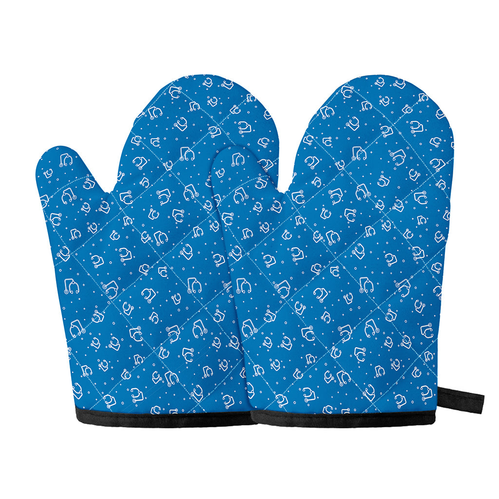 Blue And White Stethoscope Pattern Print Oven Mitts