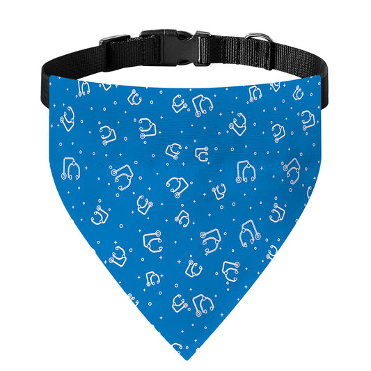 Blue And White Stethoscope Pattern Print Over The Collar Dog Bandana