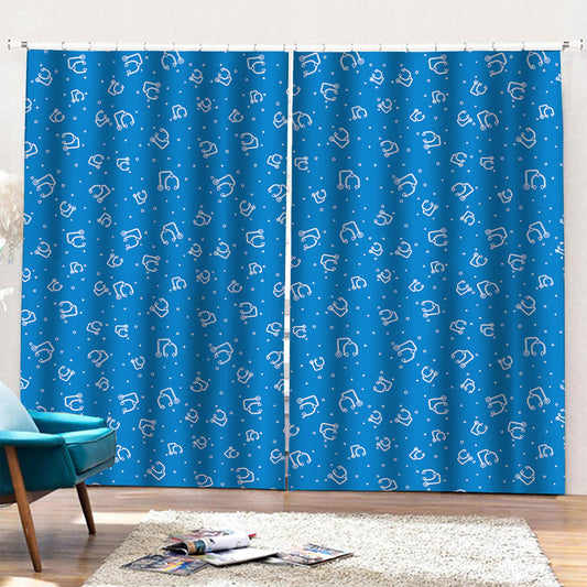 Blue And White Stethoscope Pattern Print Pencil Pleat Curtains