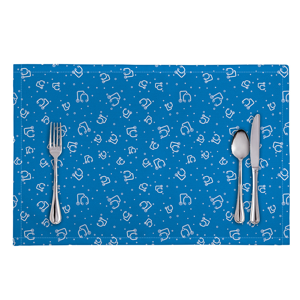Blue And White Stethoscope Pattern Print Placemat