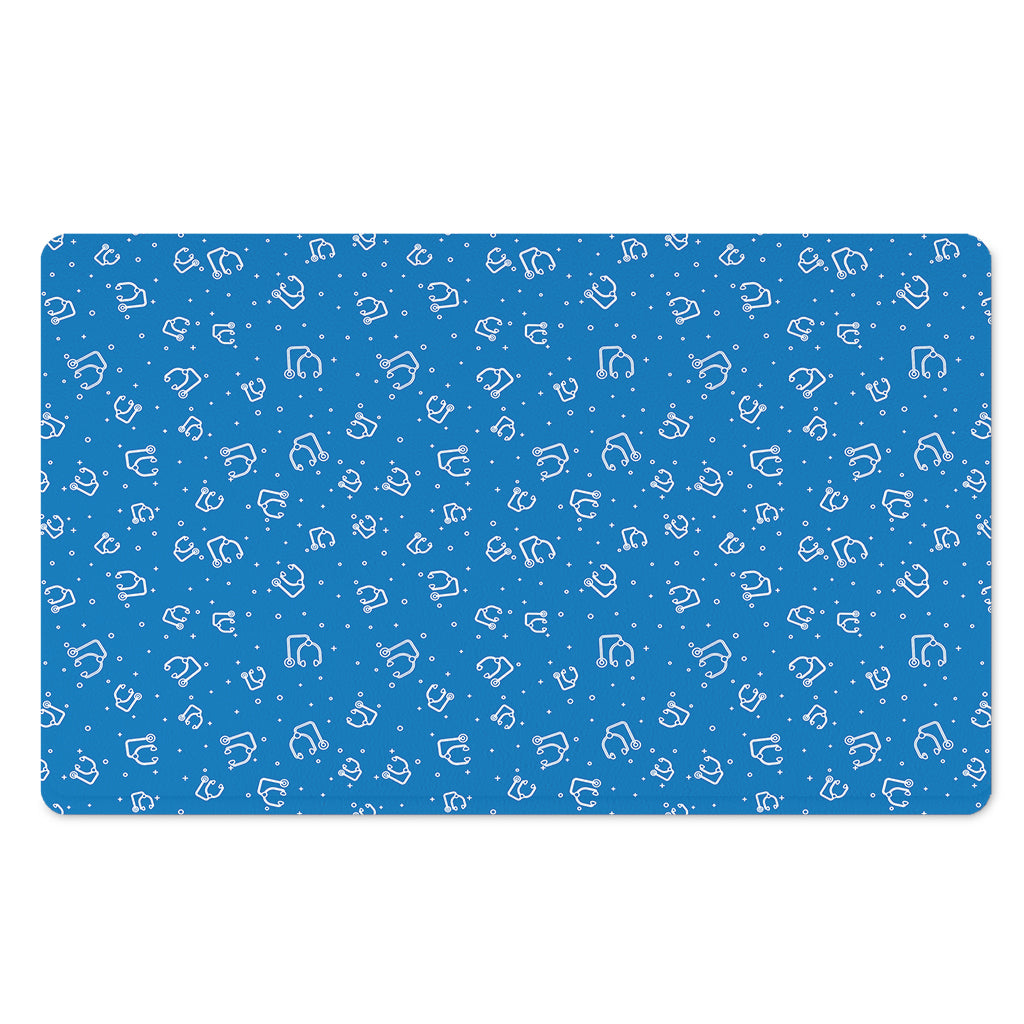 Blue And White Stethoscope Pattern Print Polyester Doormat