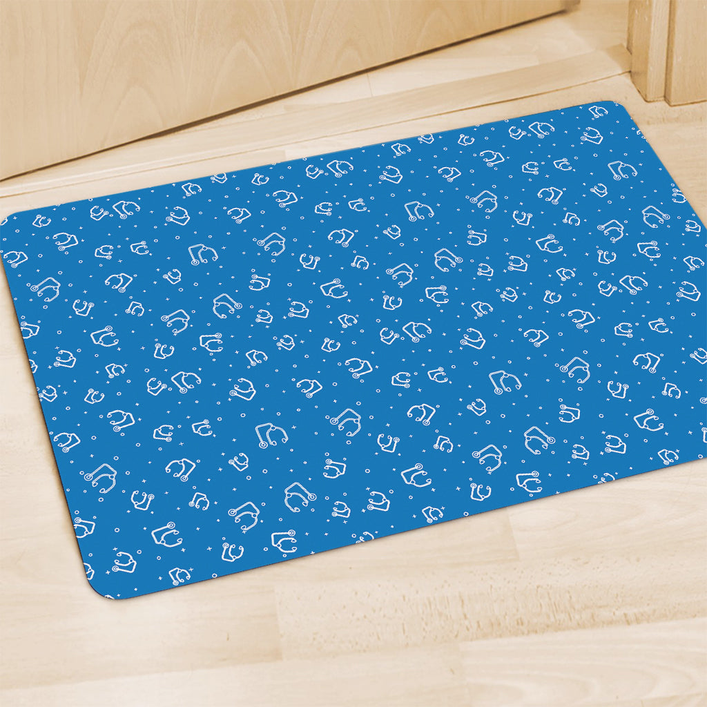 Blue And White Stethoscope Pattern Print Polyester Doormat