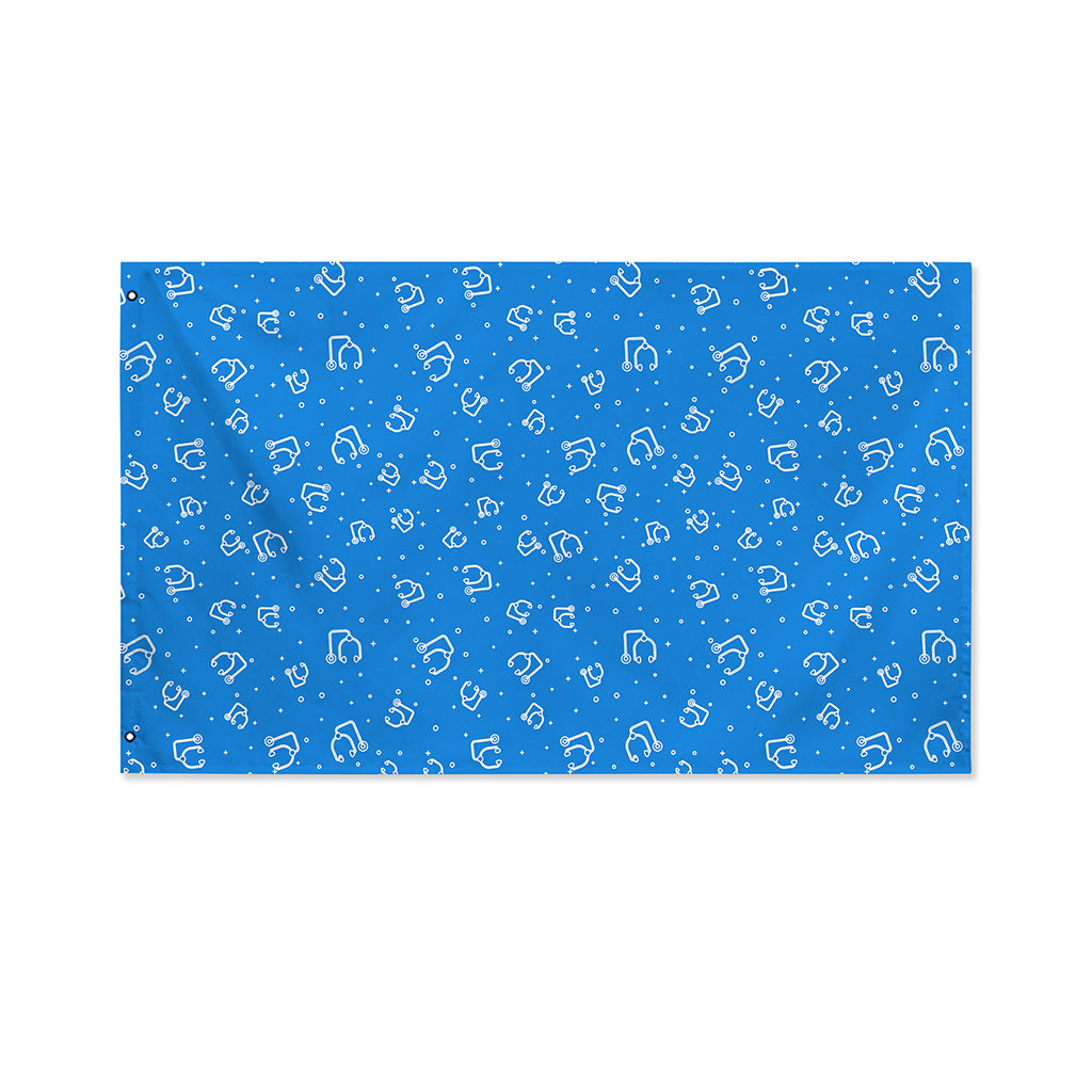 Blue And White Stethoscope Pattern Print Polyester Flag