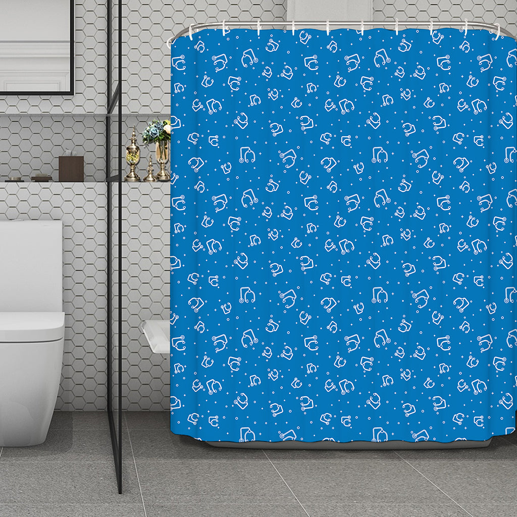 Blue And White Stethoscope Pattern Print Polyester Shower Curtain