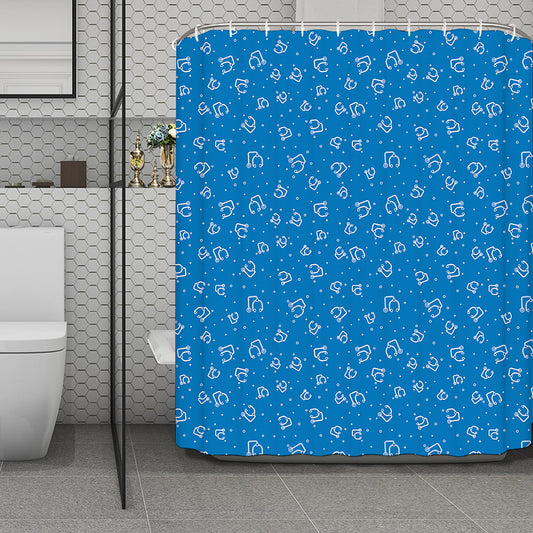 Blue And White Stethoscope Pattern Print Polyester Shower Curtain