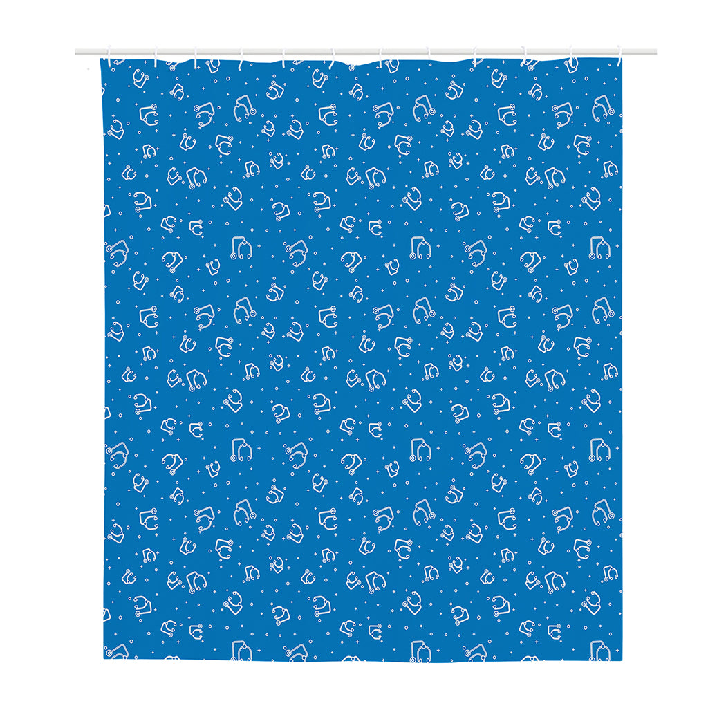 Blue And White Stethoscope Pattern Print Polyester Shower Curtain