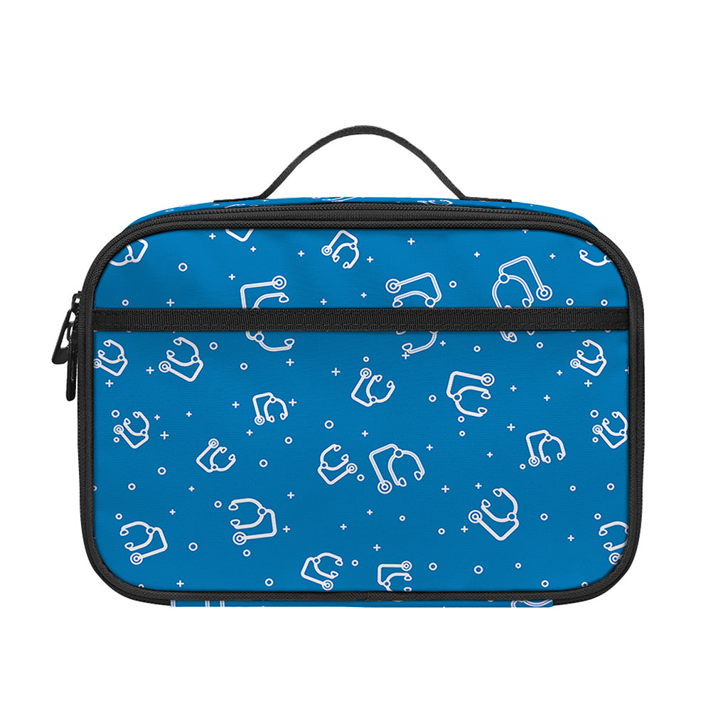 Blue And White Stethoscope Pattern Print Portable Lunch Bag