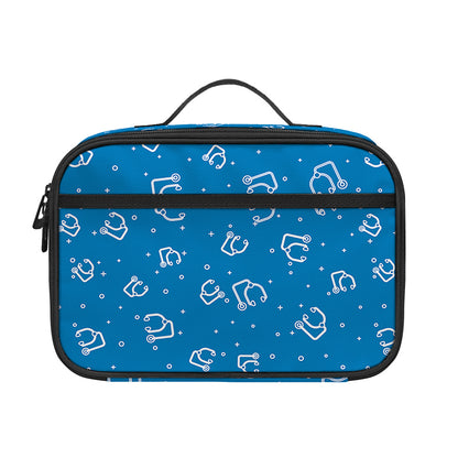Blue And White Stethoscope Pattern Print Portable Lunch Bag