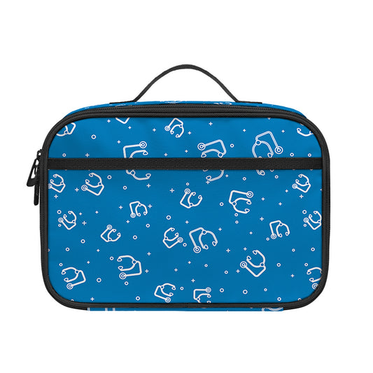 Blue And White Stethoscope Pattern Print Portable Lunch Bag
