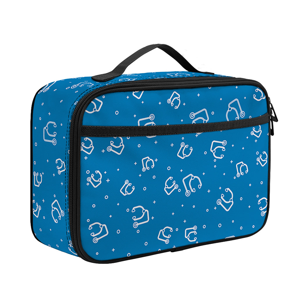 Blue And White Stethoscope Pattern Print Portable Lunch Bag