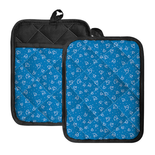 Blue And White Stethoscope Pattern Print Pot Holders With Pocket