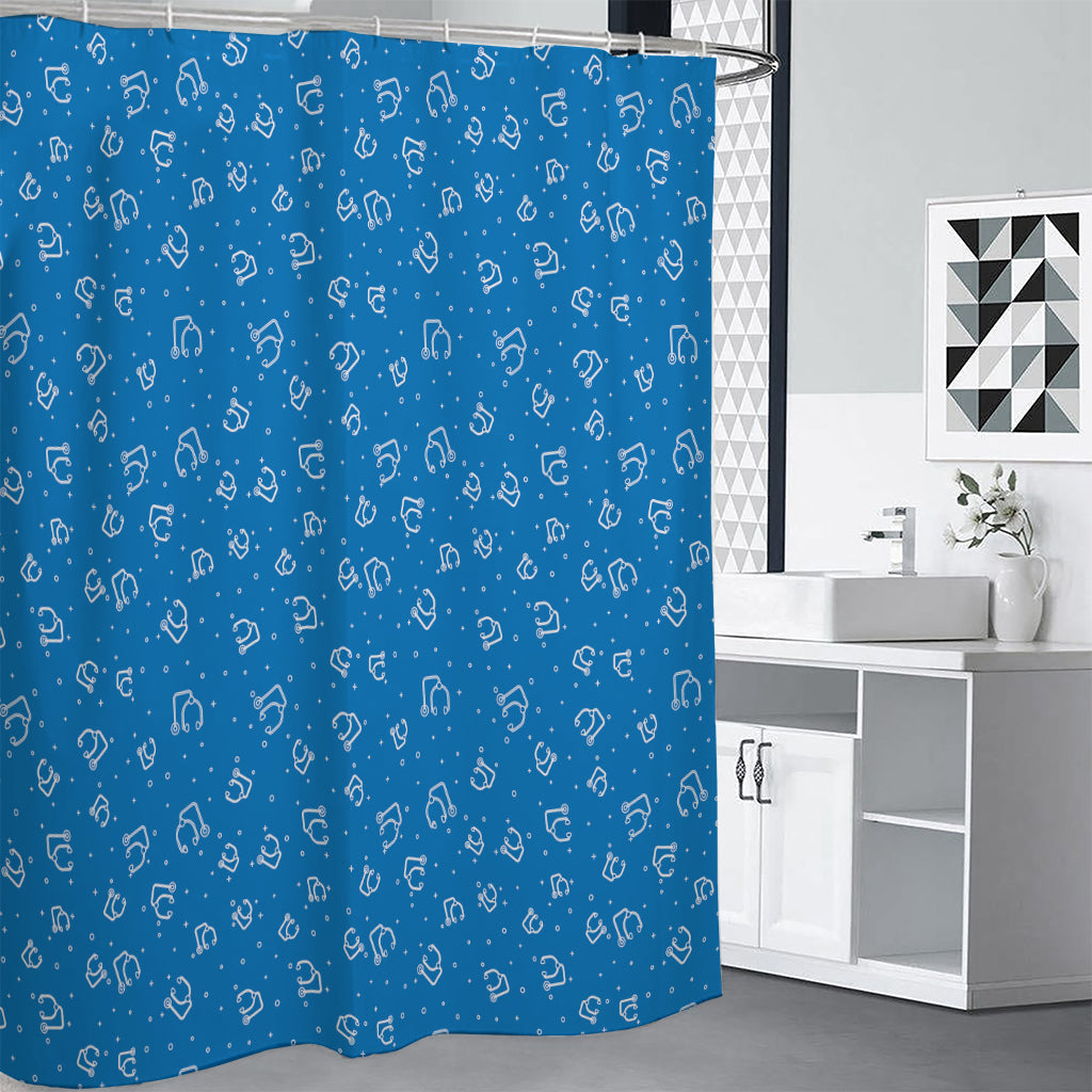 Blue And White Stethoscope Pattern Print Premium Shower Curtain