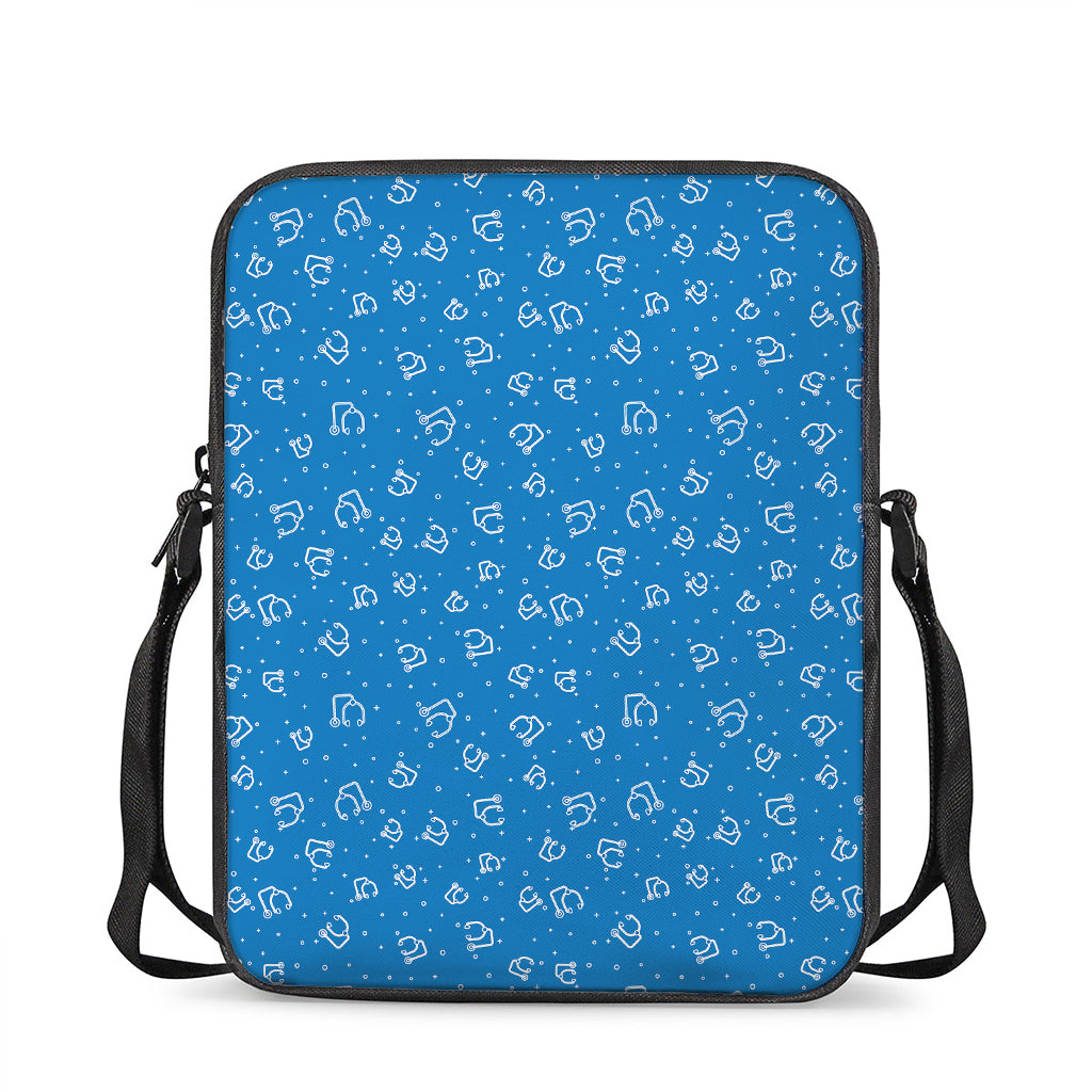 Blue And White Stethoscope Pattern Print Rectangular Crossbody Bag